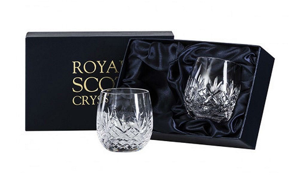 Royal Scot Crystal Hand Cut Crystal Glass Gin & Tonic G&T Barrel Tumbler 350ml 12oz Edinburgh Design | Set of 2 | Presentation Box