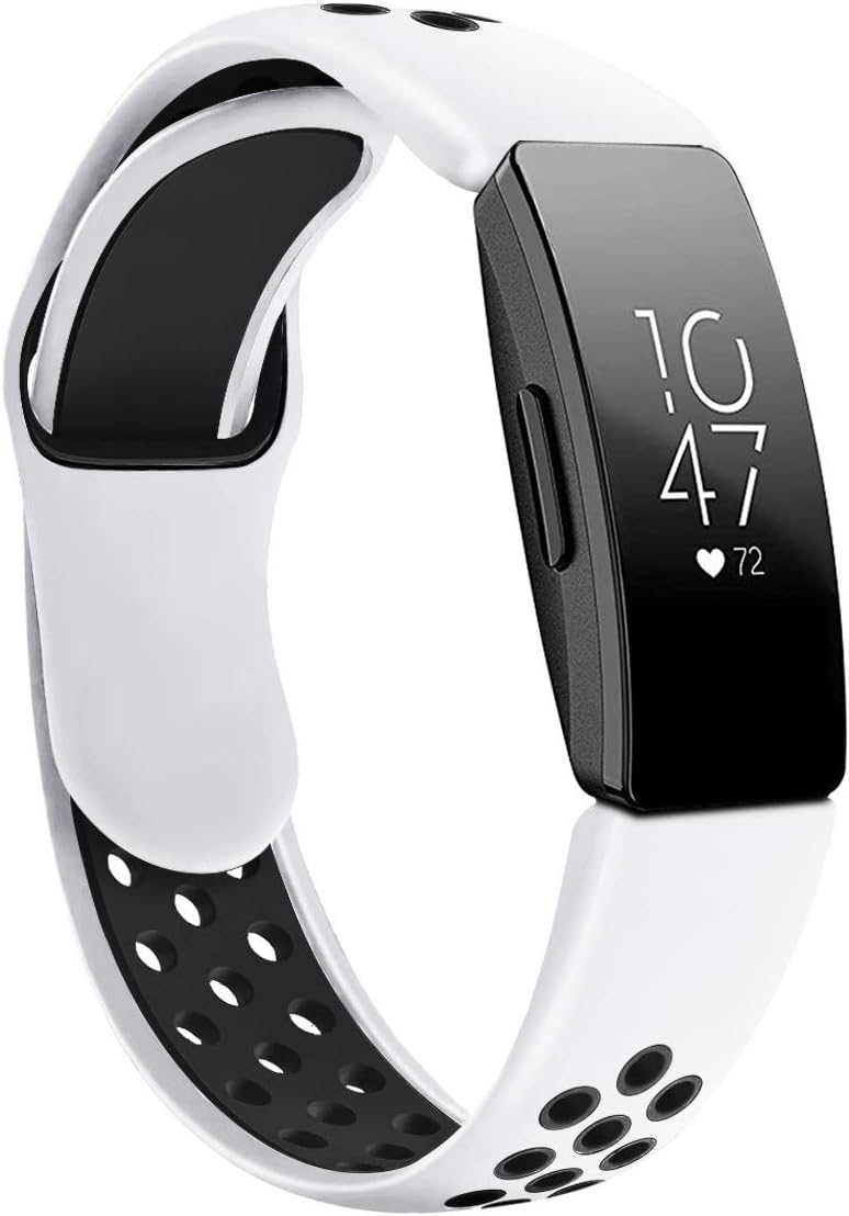 Sports Bands Compatible for Fitbit Inspire & Inspire HR for Men Women, Auswaur Silicone Replacement Sport Strap with Air Holes Compatible for Fitbit Inspire & Inspire HR Fitness Tracker- White Black