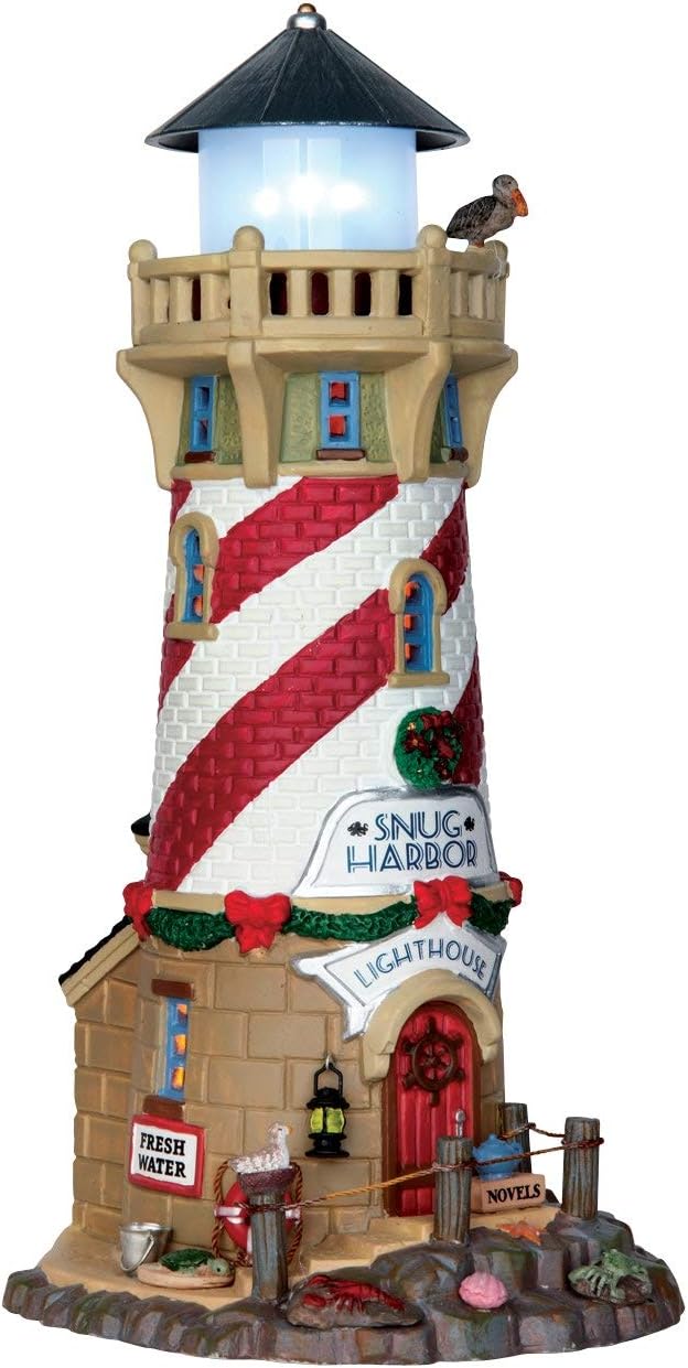 9 Inches Tall Blue Nantucket Christmas Coastal Village Illuminated Lighthouse Light House Home Kitchen Seasonal Decor Fcteutonia05 De