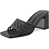 YEBOYOUZA Braided Chunky Heels for Women Slip On Mesh Mules Summer Sandals Square Toe Party Wedding Dress Pumps Shoes