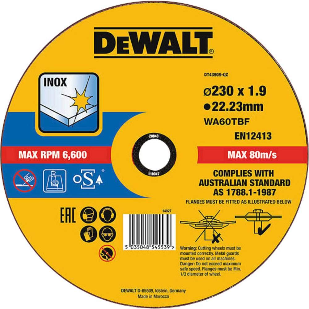 DEWALT DT43909-QZ, 230 x 1.9 x 22.23mm Stainless Steel Disc with 230 Grit Aluminium Oxide