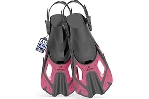 EMSINA Snorkel Fins Adjustable Buckles Open Heel Swim Flippers Travel Size Short Swim Fins for Snorkeling Diving Swimming Adult Men Womens & Kids