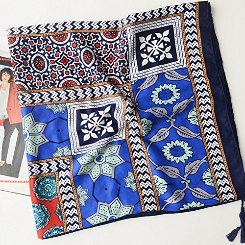 SUNBABY Women Boho Shawl Beach Towels Rectangle Polyester Scarf Travel Sarong Wrap Swimwear Cover Up Beach Mats (Blue Diamond Flower) - Thumbnail 6