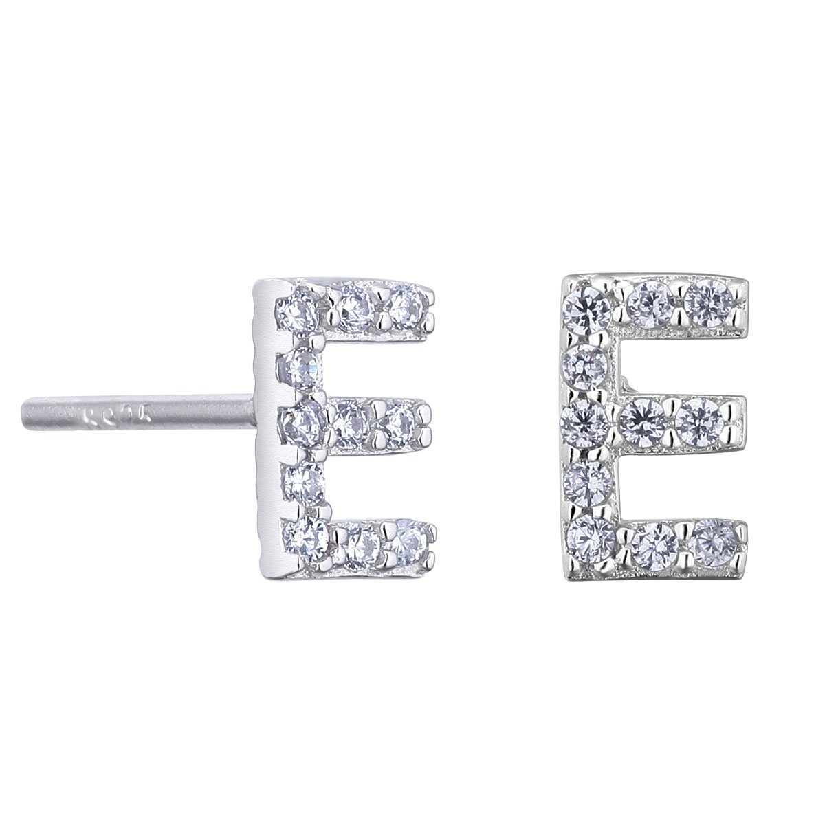 VIKI LYNN Women Girls 925 Sterling Silver Cubic Zirconia Letter E Stud Earrings Tiny Size