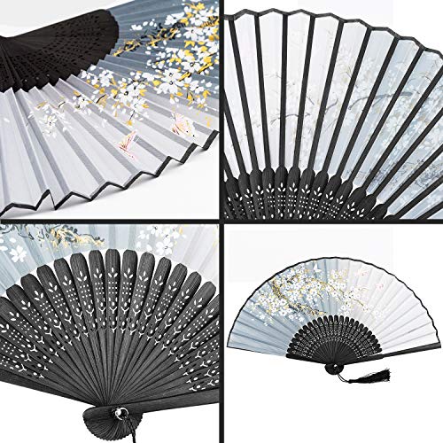 EAONE 3 Pcs Hand Folding Fan, Abanicos de Mano Chinese Vintage Style Handheld Fan with Fabric Sleeve, Silk Fan with Bamboo Frame and Elegant Tassel for Party Wedding Dancing Decoration