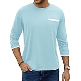 Hardaddy Men's Color Block Pullover Crew Neck Long Sleeve Tee Shirts with Pocket