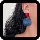 Ximdble Vintage Large Acrylic Coin Drop Earrings Boho Blue Resin Coin Disc Earrings Red Coral Ball Stud Earrings Statemrnt Acrylic Earrings for Women