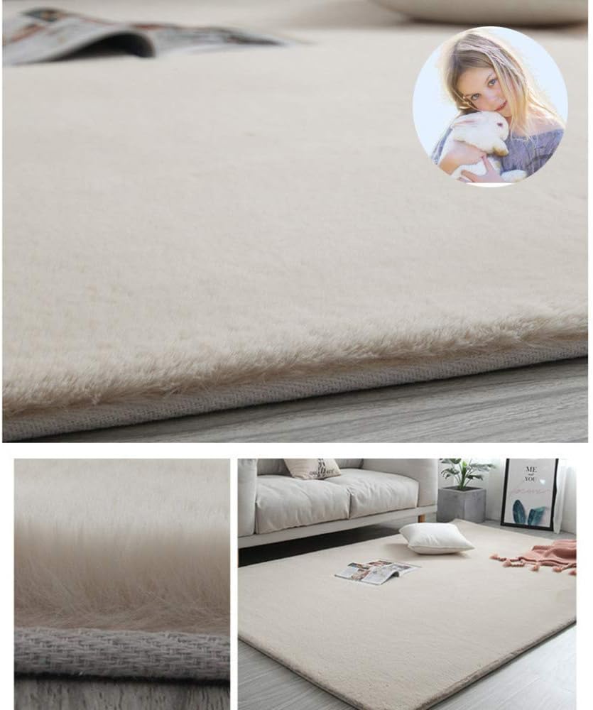 GJXY Furry Carpet Or Chairs,Faux Sheepskin Area Rug Super Soft Faux Rabbit Fur Rug| Fluffy Rug For The Bedroom, Living Room Or Nursery | No Shedding Durable,beige white,80 * 100cm