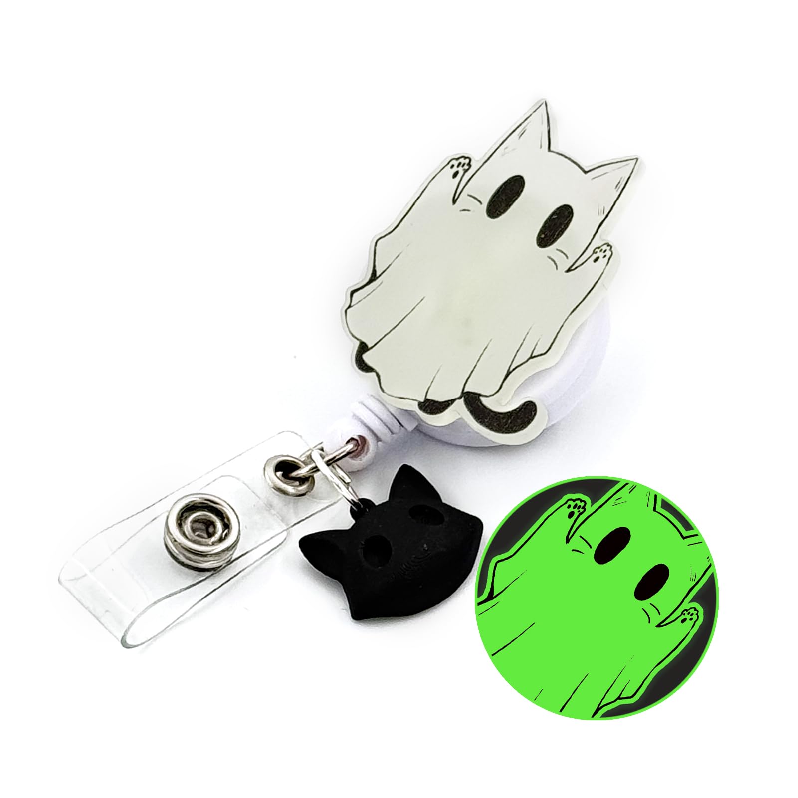 Photo 1 of **** 3 PACK***Halloween Glow in The Dark Badge Reel Retractable with ID Clip Spook Cat Luminous Badge Clip for Holiday Nurses Nursing Students Teachers Office