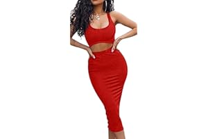 GOBLES Women's Sexy Summer Outfits Bodycon Tank Top Midi Skirt 2 Piece Dress