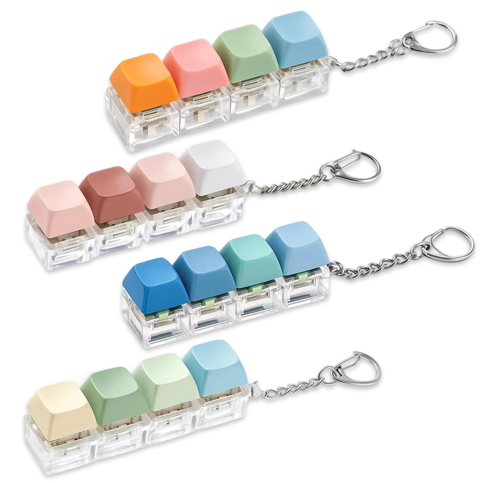 4-Piece Blue-Green Keyboard Fidget Toys, Mini Cool Gadgets with Clicky Sounds for Stress Relief & Focus, Portable Clicky Keyboard for Office & Travel