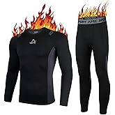 AMZSPORT Mens Thermal Base Layer Set, Fleece Lined Underwear Compression Long Johns