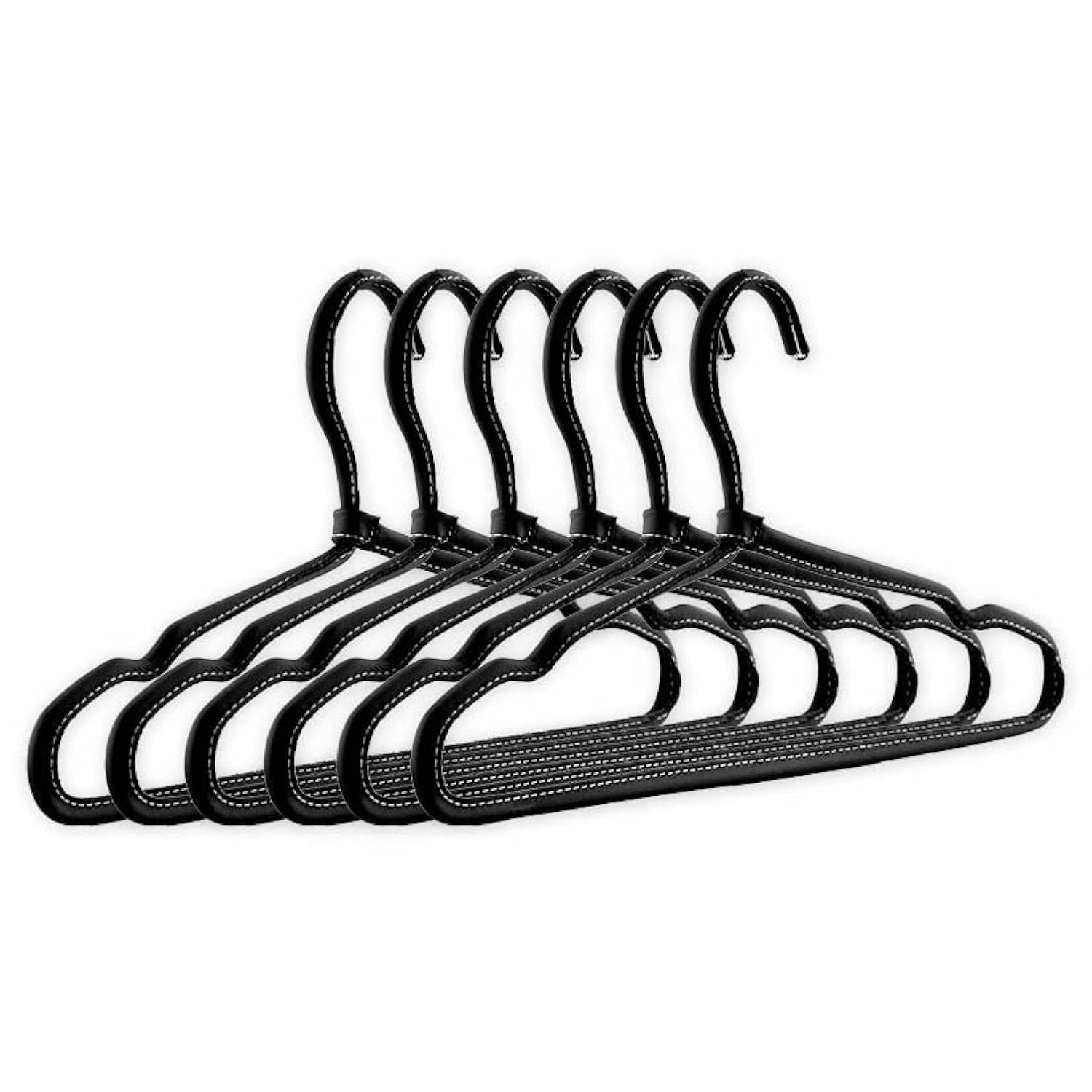 Brute Strength - Leather Coat Hangers for Suit - Black - Set of 6 - Leather Jacket Hangers - Notches in the Shoulder Area - Non-Slip Jackets Shirts