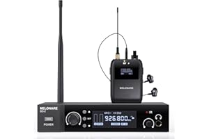 MELONARE Wireless in-Ear Monitor System, Auto Scan IEM System Stereo w/Bodypack Receiver & Earphones, 50 Tunable Frequencies 164ft Range, in Ear Monitors for Musicians, Bands, Studio (SD-2-1R)