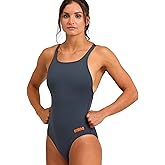 ARENA Women's Team Solid Athletic One Piece Swimsuit - Quick Drying, Chlorine Resistant, Sporty Ladies Swimsuit,Asphalt-Black