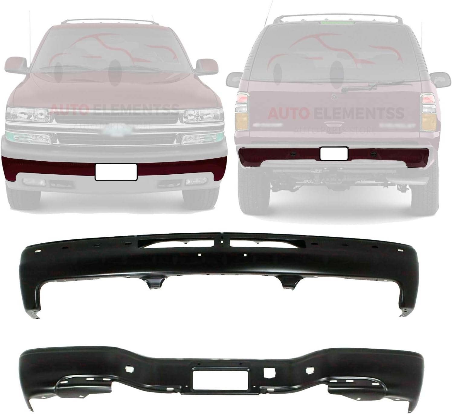 New Front & Rear Bumper Primed Steel w/License Plate