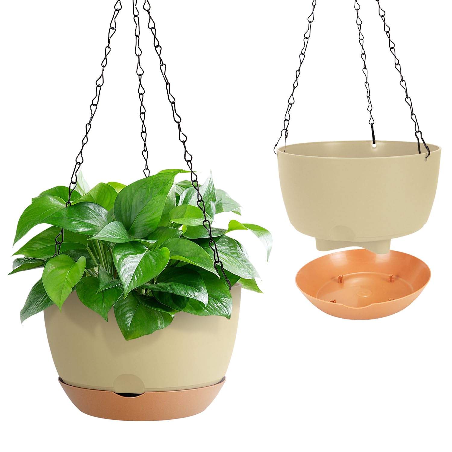 Kunjocy Pack of 2 Hanging Plant Pot, 20CM Diameter Hanging Planters Set 8 Inches Hanging Planters with Chain Hook Garden Hanging Basket for Home Garden Indoor Outdoor (Beige, 20cm)