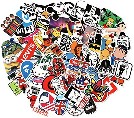 Cool Sticker 100pcs Random Music Film Vinyl Skateboard Guitar Travel Case Sticker Door Laptop Luggage Car Bike Bicycle Stickers (150pcs)