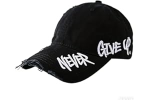 Never Give Up Distressed Cap, 2026Adjustable Structured Dad Hat, Retro Material, Casual Outdoor Trucker Cap
