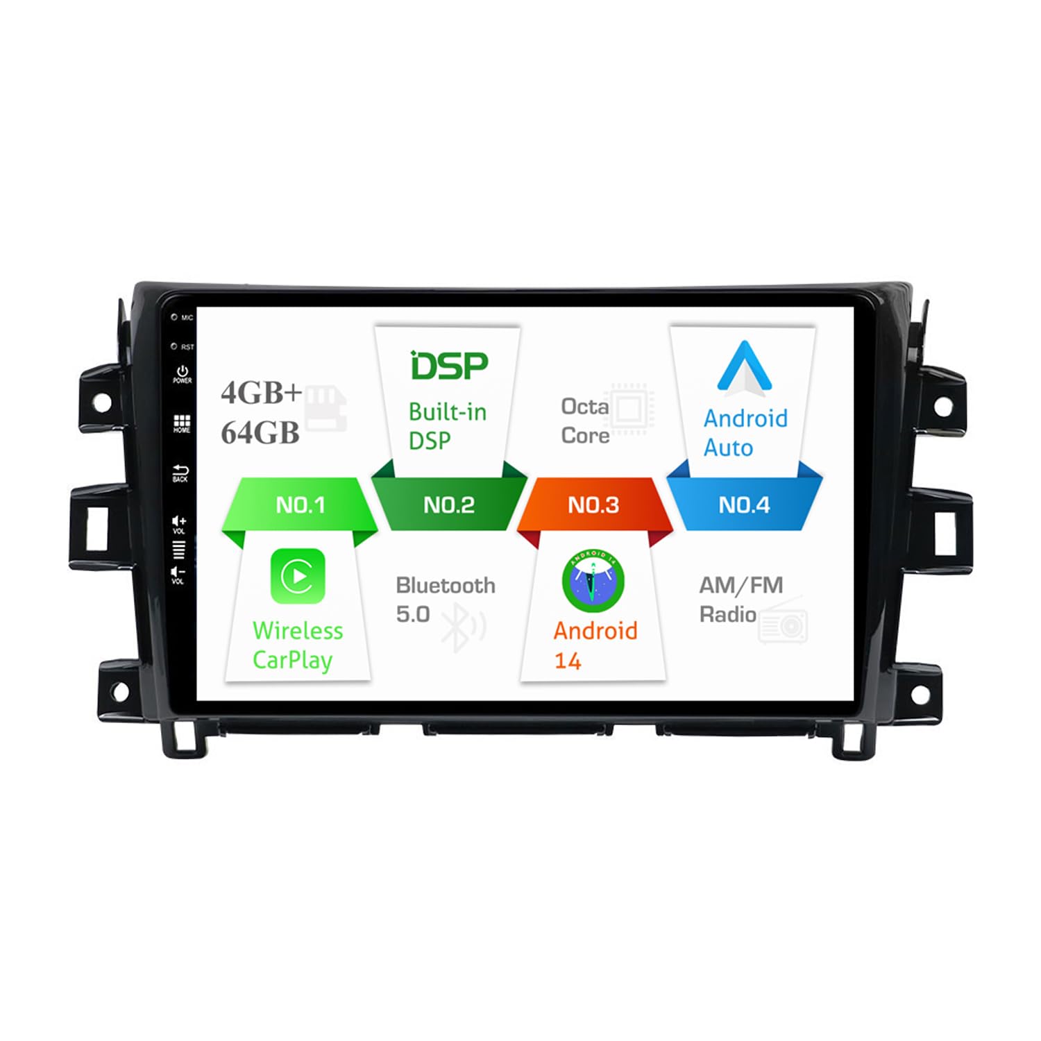 10inch IPS Android 14 Car Stereo For Nissan NAVARA/Frontier/NP300 2015-2018 - 2 Din Head Unit Free Rear Camera&Mic - Built in Carplay/GPS/DSP-Support DAB+/Mirrorlink/USB/WiFi/BT-4G+64G