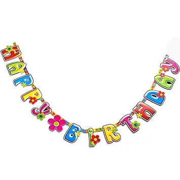 Tinksky Fleur De Dessin Animé Joyeux Anniversaire Bannière De Papier Décorations De Fiançailles Danniversaire Décorations De Qualité Supérieure Pour