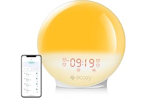 ecozy Sunrise Alarm Clock, Smart Wake Up Light APP Control,Alarm Clock with Alexa,Sunrise Sunset Simulation, 4 Alarms FM Radio, Natural Sounds, 7 Colors Night Light,Tap Snooze for Heavy Sleepers Adult