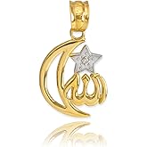 10k Two-Tone Gold Diamond-Accented Islamic Star and Crescent Moon Allah Charm Pendant