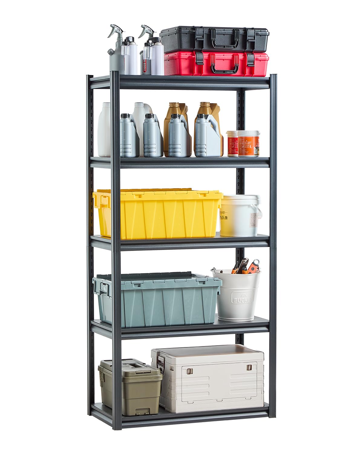 Photo 1 of **missing hardware and pieces** VEVOR Storage Shelves, 2000 lbs, 5 Tier Garage Storage Shelving, 18" D x 36" W x 72" H Adjustable Metal Shelves for Garage Shelves Utility Rack Shelf, Ideal for Kitchen, Warehouse, Basement, Black