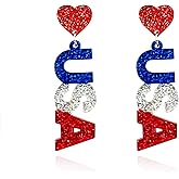 Patriotic 4th of July Red White Blue Earring for Women,Glitter Acrylic American Flag USA Earrings Independence Day Drop Dangle Earrings Jewelry Outfits Accessories (I)