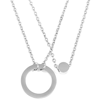 Happiness Boutique Damen Zweireihige Kette mit Kreis Anhängern in Silberfarbe | Mehrreihige Kette Runde Anhänger Edelstahlsch