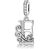 LNQOBU Complete A~Z Alphabet Charm Letter Beads, Solid 925 Sterling Silver with Cubic Stones Rose Alphabet Charm fits Pandora Bracelets Necklace Women Jewelry