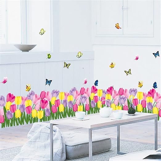 Amazon ウォールステッカー 蝶 舞う 花畑 きれい 壁紙シール ウォールステッカー オンライン通販