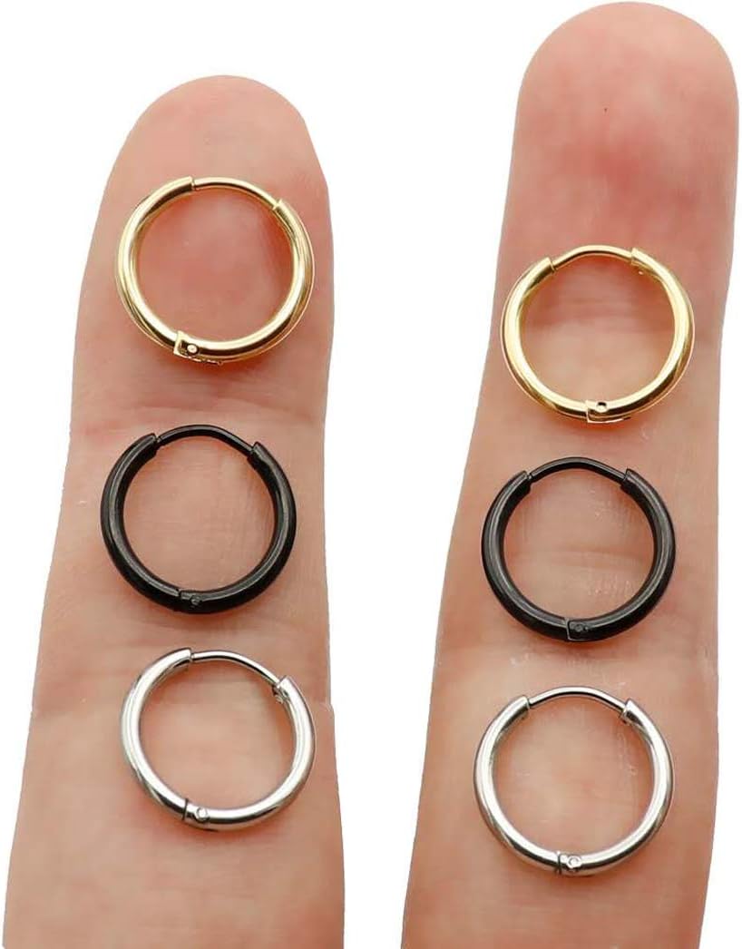 EACHLP Unisex 18K Real Gold Plating Surgical Steel Sleeper Tiny Hoop Earrings,Nose Ring Septum Ring Helix Ring Daith Ring Lip Ring Nipple Ring Snug Ring Rook Ring Body Piercing Jewelry