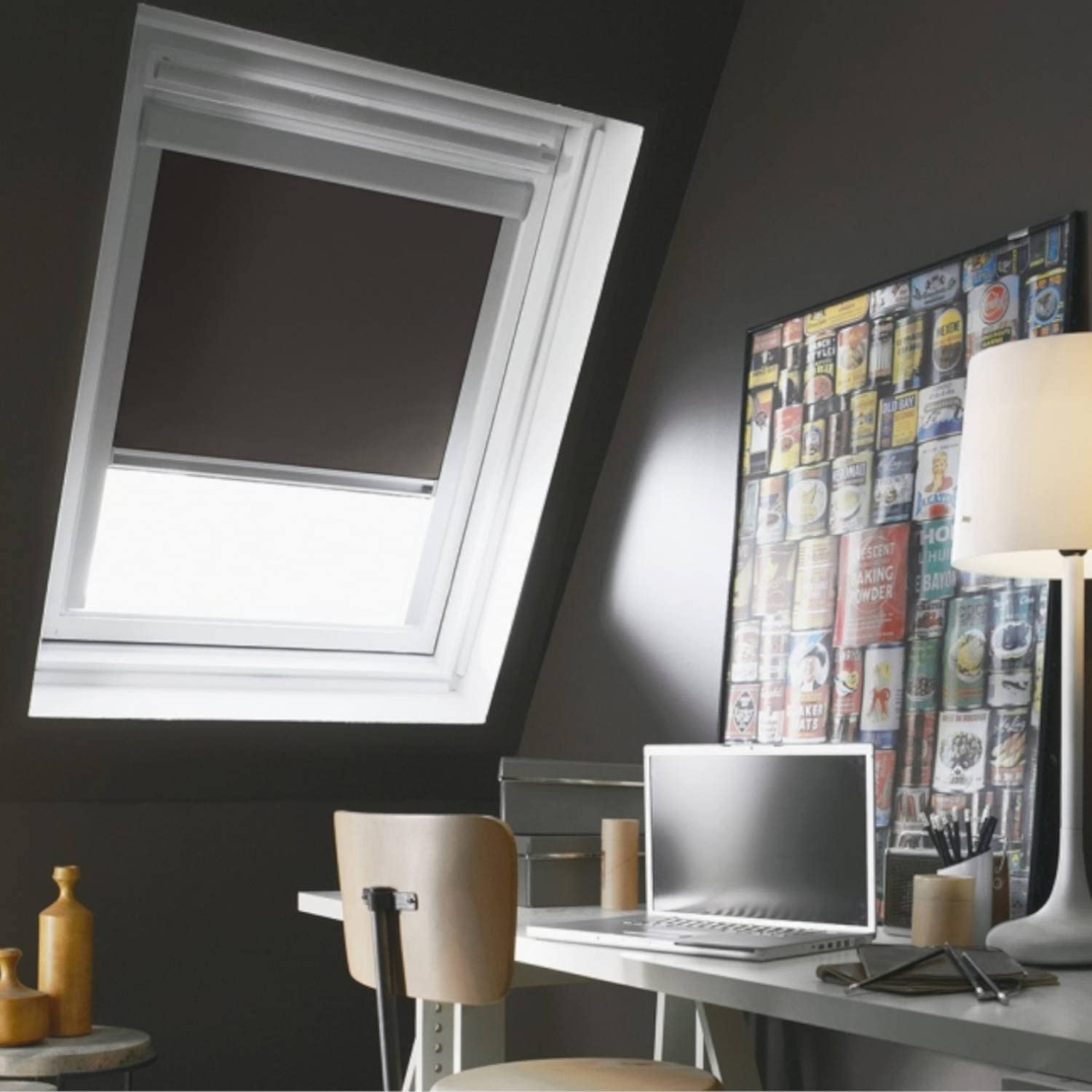 MADECOSTORE Roof Roller Blind Compatible with Velux® - Anthracite - L 38 x H 54/74 cm Model C02/C04 - Aluminium Frame