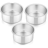 4 Inch Cake Pan Set of 3, P&P CHEF Small Stainless Steel Round Baking Layer Pans Bakeware for Mini Cake Pizza Bread, Non…