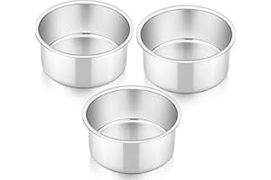 4 Inch Cake Pan Set of 3, P&P CHEF Small Stainless Steel Round Baking Layer Pans Bakeware for Mini Cake Pizza Bread, Non Toxi