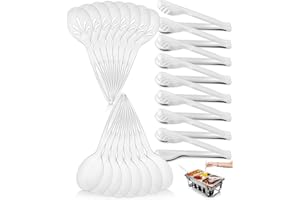 RayPard Reusable Clear Plastic Serving Utensils Set of 24, Heavy Duty Large Serving set 10" Serving Spoons/10" Slotted Spoons