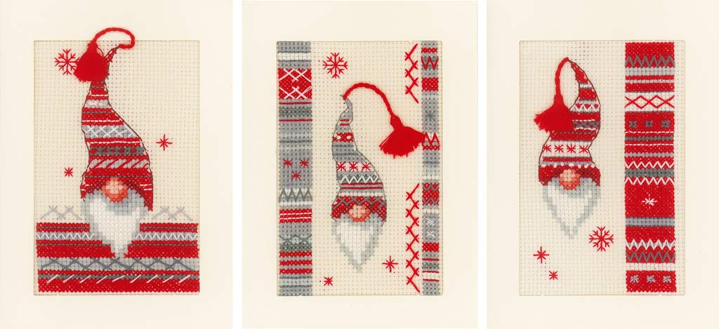 Vervaco Counted Cross Stitch Kit: Cards: Christmas Elf: Set of 3, COTTON, NA, 10.5 x 15cm