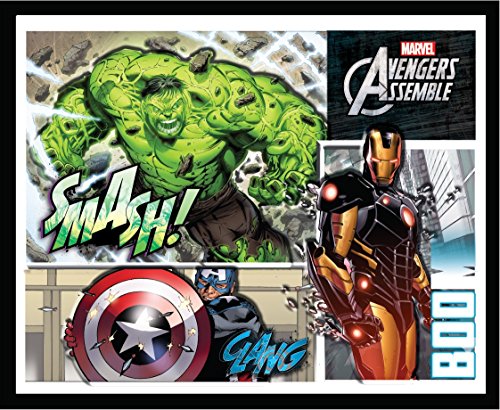 Edge Home Products Marvel Avengers Comics 3D Molded Art In 15.25in X 12.5in X 1in Shadowbox Frame, Captain America, Iron Man, Hulk