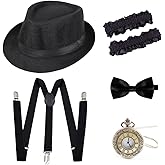 Gionforsy 1920s Accessories for Men 20s Gatsby Gangster Costume Accessories Set Panama Hat Set Roaring 20s Costume