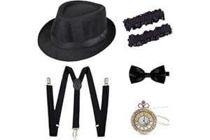 Gionforsy 1920s Accessories for Men 20s Gatsby Gangster Costume Accessories Set Panama Hat Set Roaring 20s Costume