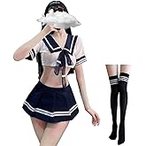 SINROYEE Women Lingerie Sexy Schoolgirls Outfit Lingerie Roleplay Cosplay Sailor Costumes with Socks Lovely