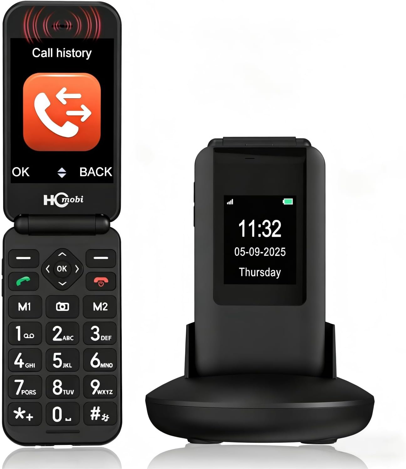 SilisoundTek 4G Flip Phone Unlocked, 2.8+1.5" Dual Screen Flip Phones for Seniors, SOS Button丨Speed Dial丨Large Fonts丨Charging Dock丨1400mAh Battery