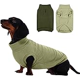 ‌IECOii 2 Pack Dog Sweaters for Dachshunds Boy Girl - Stretchy & Cozy & Thermal, Winter & Fall Dogs Fleece Sweater, Soft Pet Coats for Indoor & Outdoor(Size L, Light Green & Army Green)