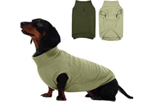 ‌IECOii 2 Pack Dog Sweaters for Dachshunds Boy Girl - Stretchy & Cozy & Thermal, Winter & Fall Dogs Fleece Sweater, Soft Pet Coats for Indoor & Outdoor(Size L, Light Green & Army Green)