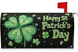 WAMIKA Happy Patrick's Day Shamrocks Mailbox Cover Magnetic Standard Size Elf Hat Green Clover Rainbow Coin Letter Post Box Cover Wrap Decoration Welcome Home Garden Outdoor 21" Lx 18" W