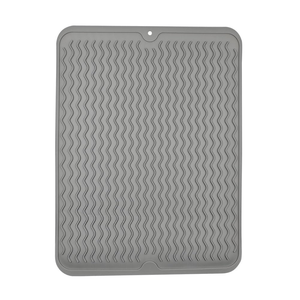 HAISHANG Silicone Dish Drying Mats, Easy Clean Draining Board for Kitchen Counter-top Tabletop Accessories, Heat Resistant and Non-Slip Dish Draining Mat, 15.8 x 12 inch (Grey)