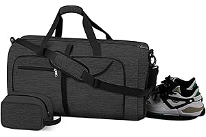 NEWHEY Duffle Bag for Travel 65L Foldable Duffel Bag Large Overnight Weekender Sports Bag with Shoes Compartment for Men Women, Black