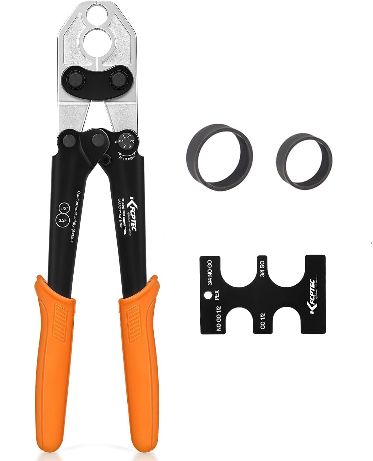 Photo 1 of KF CPTEC PEX Clamp Tool Kit, 1/2" & 3/4" PEX Crimping Tool with Go/No-Go Gauge, ASTM F1807 Compliant, Chrome-Plated Jaw, Includes Assorted Accessories for Plumbing Installation & Repair