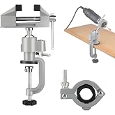 Table Vise,2 in 1 Universal Rotate 360&deg; Work Clamp-On Vise,Table Vice with Electric Drill/Grinder Holder for Woodworking, Drilling, Sawing, Jewelry Making,Metal Working and DIY (3'')